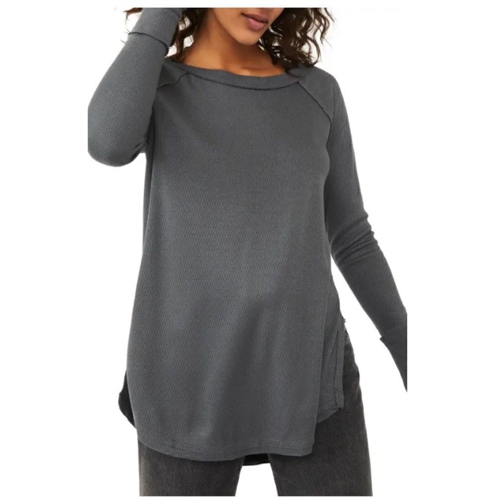 Free People Snowy Termal Shirt Top In Blue.Size S